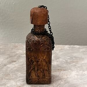 Vintage Spanish Leather Wrapped Decanter Liquor Bottle Hand Tooled Design